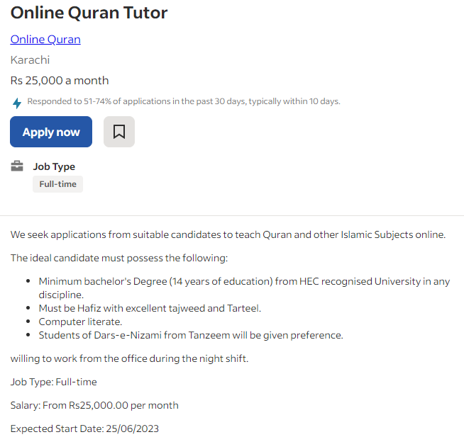 Online Quran teaching jobs 