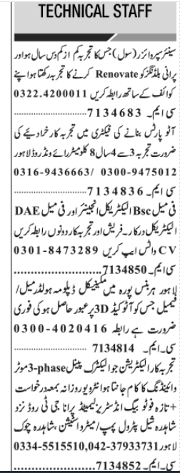 Technical jobs Supervisor Civil  Electrical Engineer Mechanical 3 Phase Electrician 