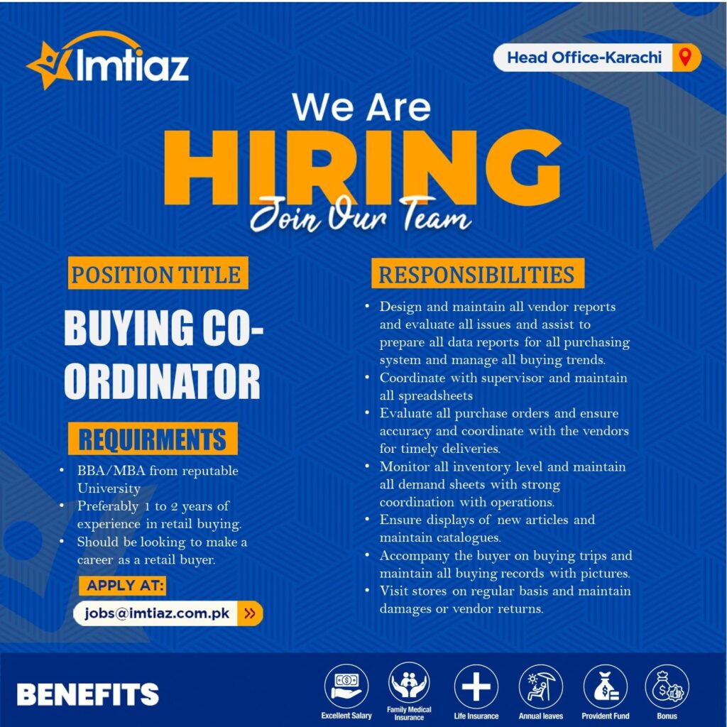 Buying Coordinator - Imtiaz Supermarket Karachi Sindh 2023