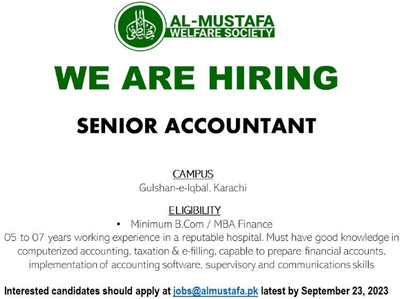 Al Mustafa Welfare Trust Accounting Job 2023 