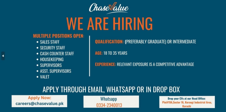 Chase Value Jobs in Karachi 2023: Multiple Positions