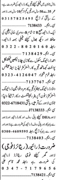 Driver jobs in lahore